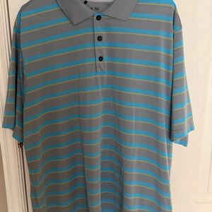 adidas Gray and Blue Striped Polo Shirt